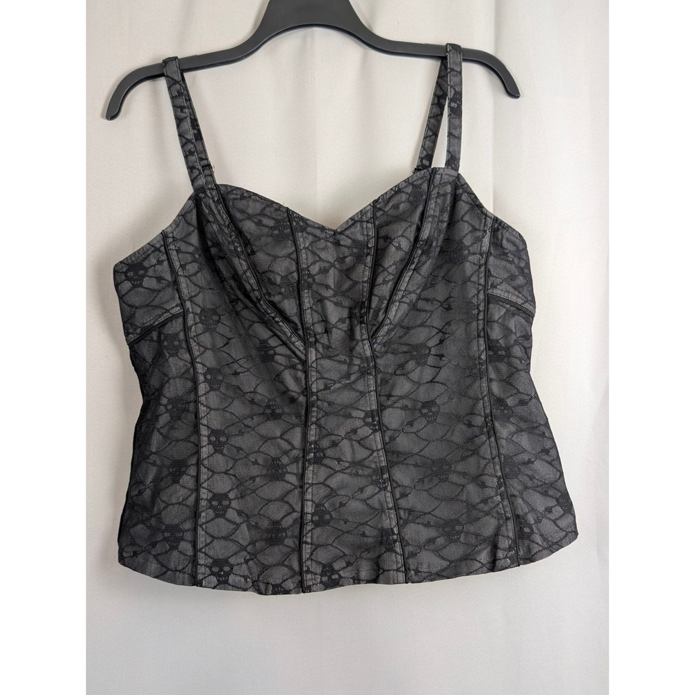Tripp NYC Corset Cami Top Women Size 2 Black Skull Lace Excellent Goth Rave - Picture 2 of 9